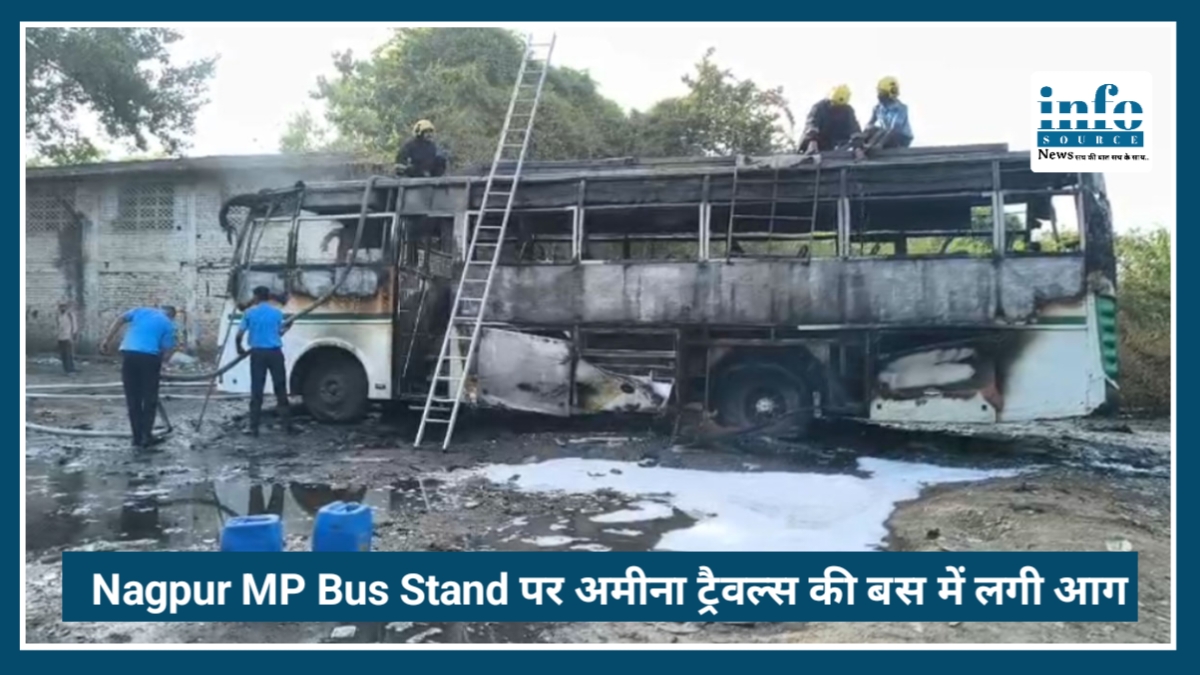Nagpur MP Bus Stand पर अमीना ट्रैवल्स की बस में लगी भीषण आग, बैटरी शॉर्ट सर्किट बना वजह, बड़ा Accident टला